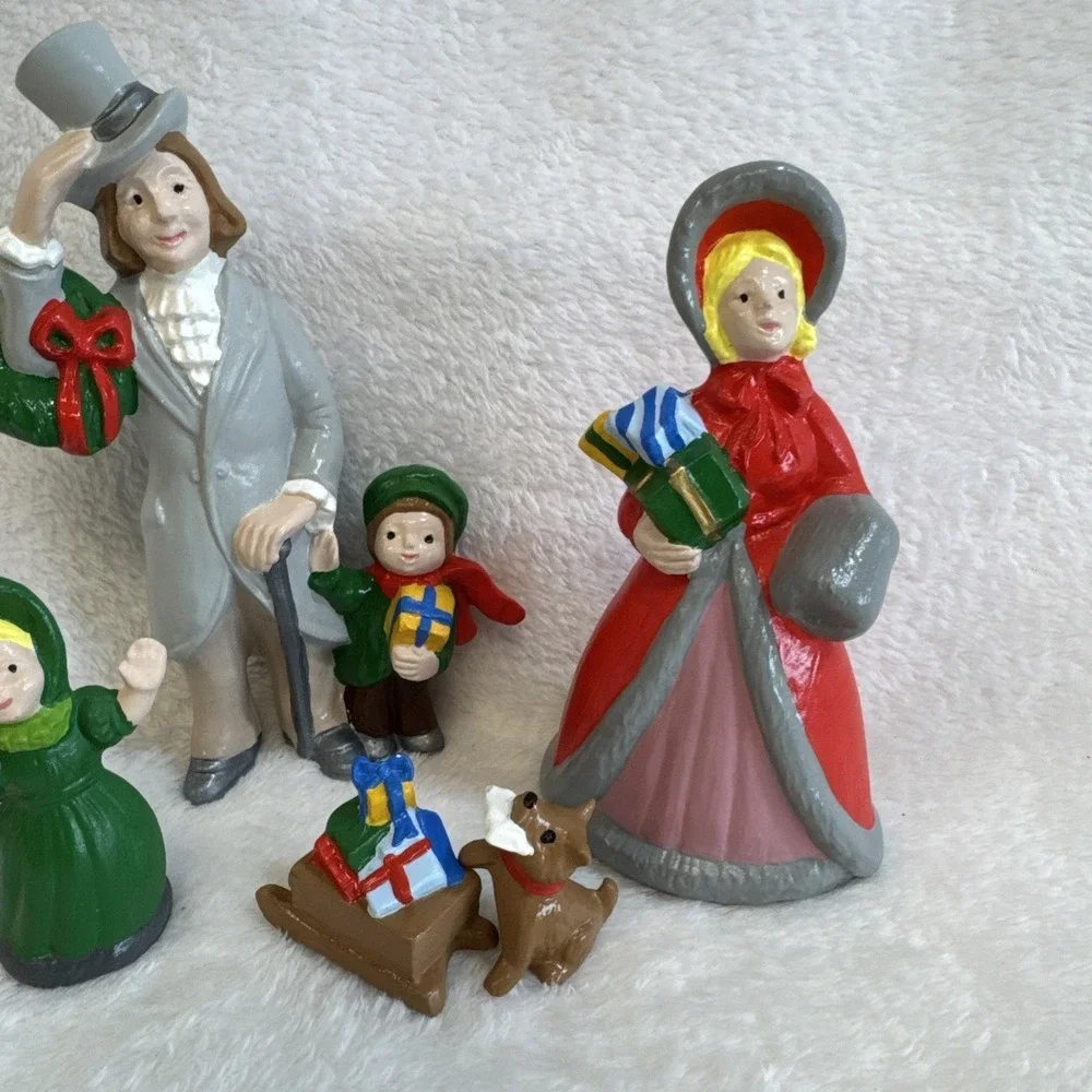 Vintage Christmas Village Figurine Set Victorian Family Carolers 5 Piece